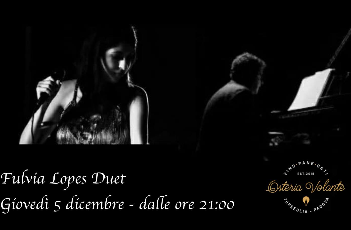 Fulvia Lopes Duet mentre canta accompagnata da un uomo che suona il piano